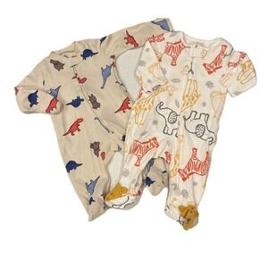 Lot Of Carters Baby Boys 3M Long Sleeve Footed 2-way Zip Anima Theme Outfits New